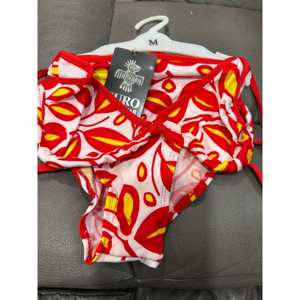 Kuro Wear Womens Bikini set Red Yellow‎ Abstract Leaf Side Tie Size M NEW